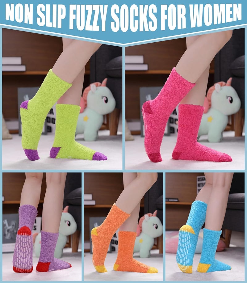 Yebing Store Non Slip Hospital Socks for Women with Grips Fuzzy Cozy Anti Skid Slipper Socks Winter Warm Soft Fluffy Sleep Socks - Image 3